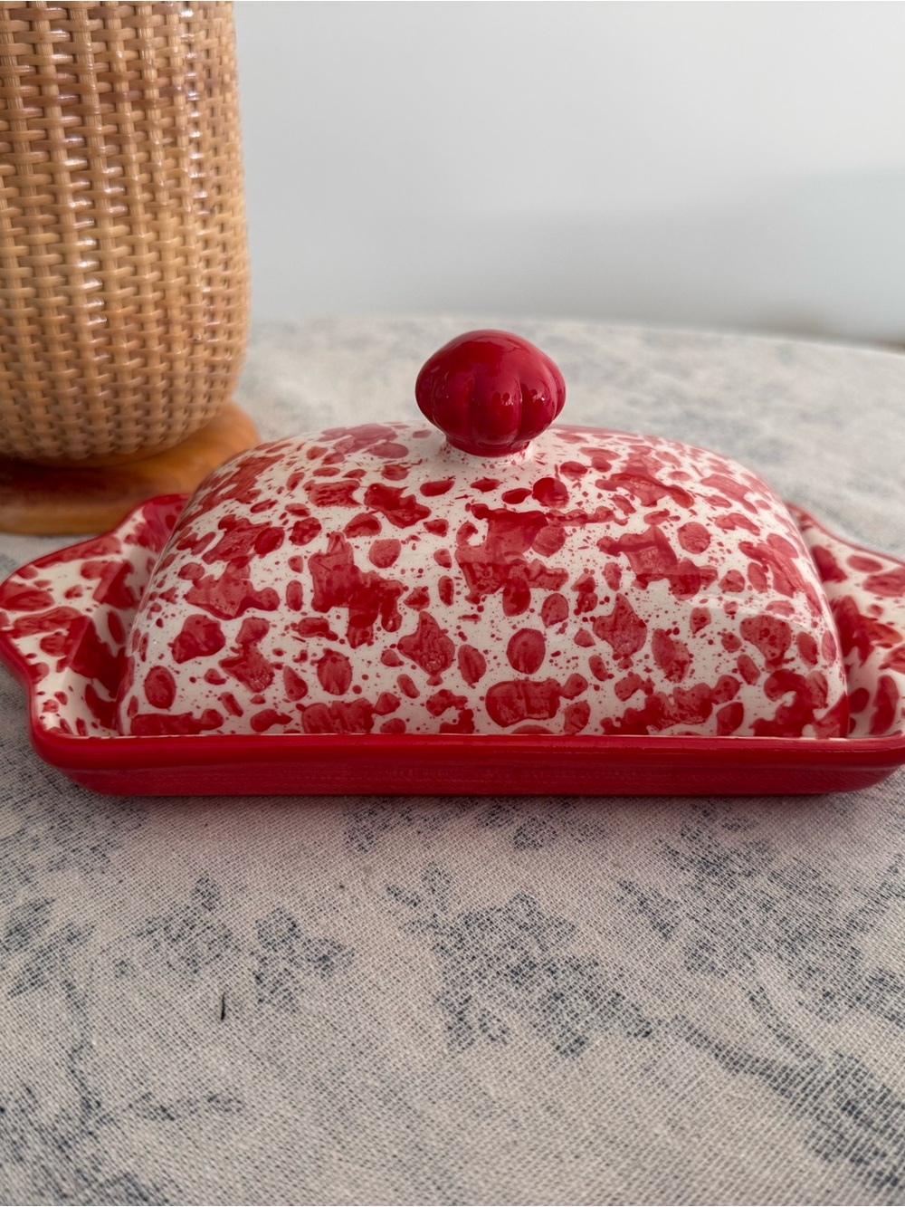 Red Speckle Ceramic Butter Dish with Lid